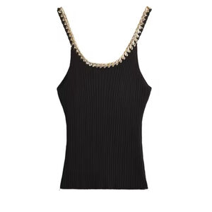 Cuban Link Gold Chain Ribbed Top, Black 13 PTP Runs Small‎